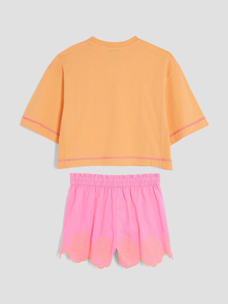 River Island Pink Girls Crochet Pocket Shorts Set - Image 2 of 4