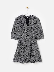 Oliver Bonas Black & White Contrast Broderie Tiered Mini Dress - Image 3 of 8