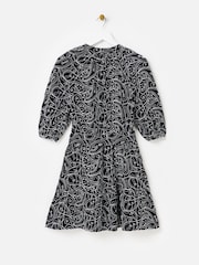 Oliver Bonas Black & White Contrast Broderie Tiered Mini Dress - Image 4 of 8