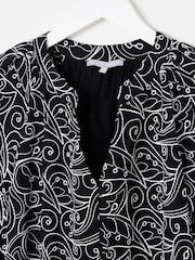 Oliver Bonas Black & White Contrast Broderie Tiered Mini Dress - Image 5 of 8