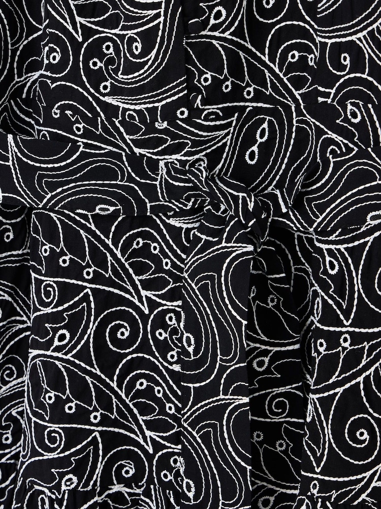 Oliver Bonas Black & White Contrast Broderie Tiered Mini Dress - Image 8 of 8