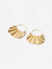 Oliver Bonas Gold Tone Aylish Pleated Brass Hoop Earrings - Image 1 of 4