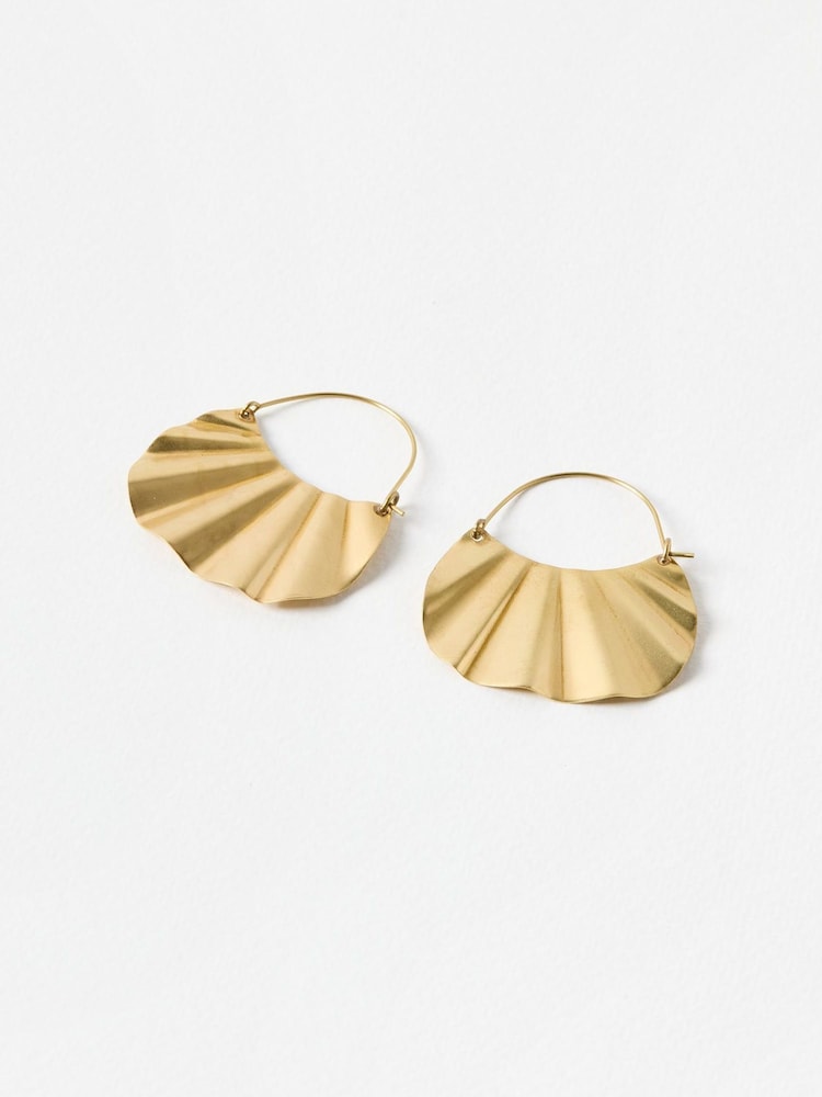 Oliver Bonas Gold Tone Aylish Pleated Brass Hoop Earrings - Image 1 of 4 Oliver Bonas Gold Tone Aylish Pleated Brass Hoop Earrings - Image 1 of 4