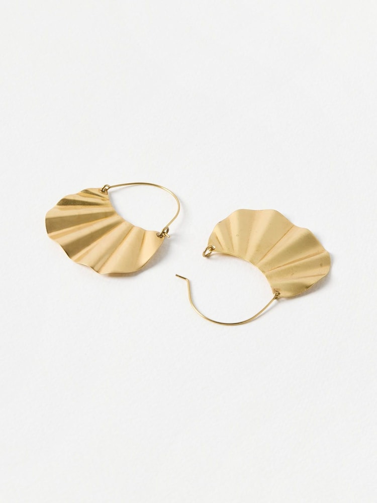 Oliver Bonas Gold Tone Aylish Pleated Brass Hoop Earrings - Image 2 of 4 Oliver Bonas Gold Tone Aylish Pleated Brass Hoop Earrings - Image 2 of 4