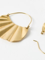 Oliver Bonas Gold Tone Aylish Pleated Brass Hoop Earrings - Image 3 of 4