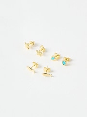 Oliver Bonas Gold Mira Opalite, Fish & Starfish Gold Plated Stud Earrings Pack - Image 2 of 5