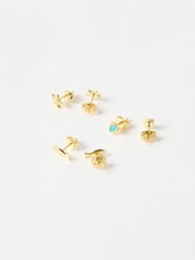 Oliver Bonas Gold Mira Opalite, Fish & Starfish Gold Plated Stud Earrings Pack - Image 3 of 5
