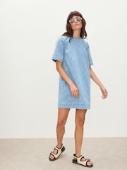 Oliver Bonas Blue Denim Geometric Mini Dress - Image 1 of 8