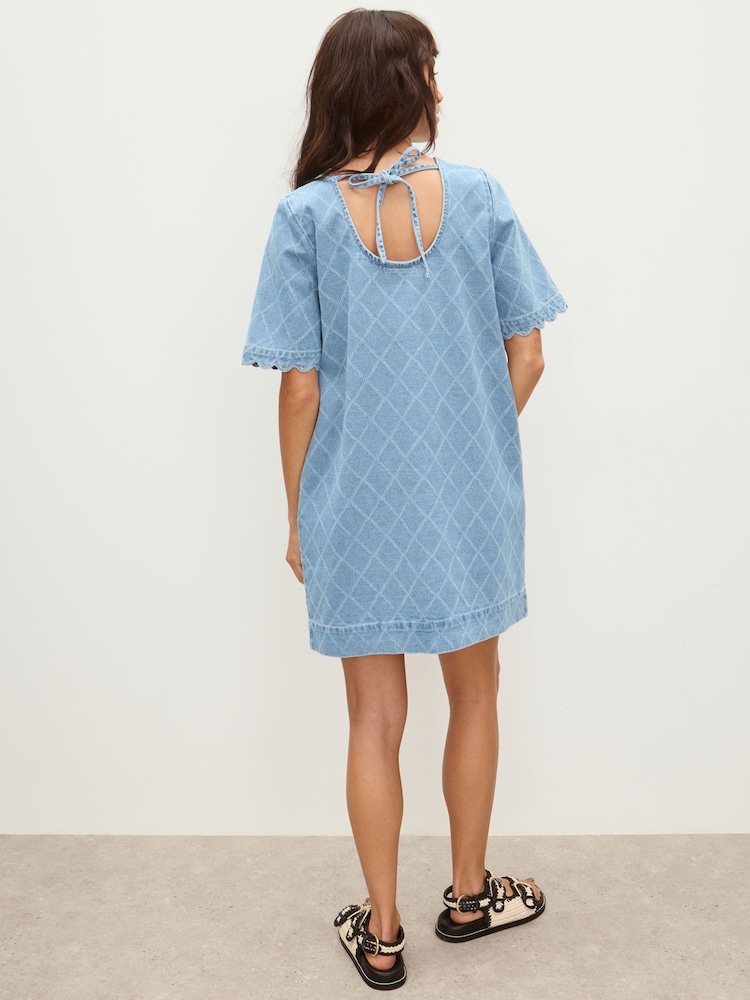 Oliver Bonas Blue Denim Geometric Mini Dress - Image 2 of 8