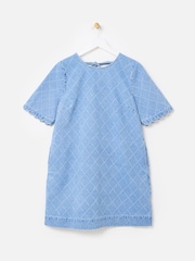 Oliver Bonas Blue Denim Geometric Mini Dress - Image 4 of 8