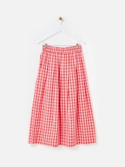 Oliver Bonas Pink Gingham Elasticated Waist 100% Cotton Midi Skirt - Image 1 of 5