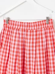 Oliver Bonas Pink Gingham Elasticated Waist 100% Cotton Midi Skirt - Image 3 of 5