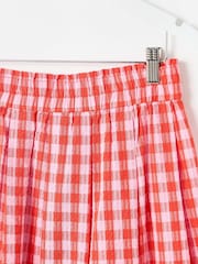 Oliver Bonas Pink Gingham Elasticated Waist 100% Cotton Midi Skirt - Image 4 of 5