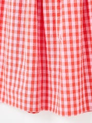 Oliver Bonas Pink Gingham Elasticated Waist 100% Cotton Midi Skirt - Image 5 of 5