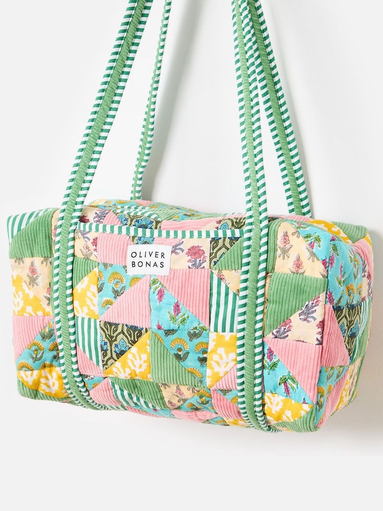 Oliver Bonas Pink Patchwork 100% Cotton Weekend Bag - Image 1 of 7