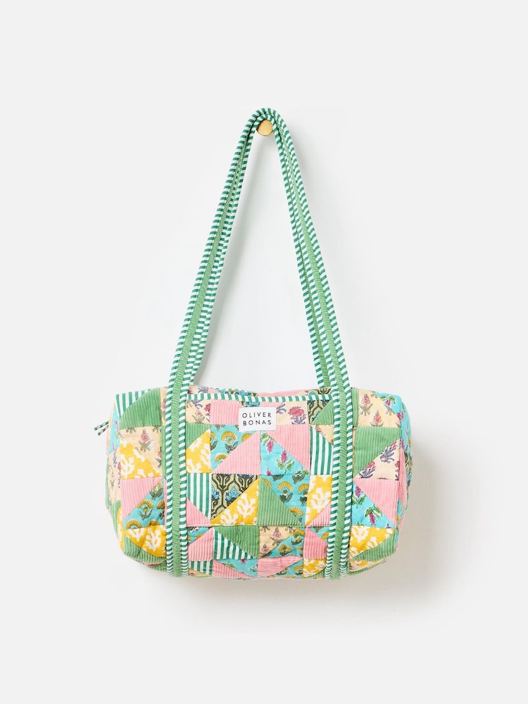 Oliver Bonas Pink Patchwork 100% Cotton Weekend Bag - Image 2 of 7 Oliver Bonas Pink Patchwork 100% Cotton Weekend Bag - Image 2 of 7