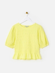 Oliver Bonas Yellow Shirred Broderie Short Sleeve Top - Image 4 of 9