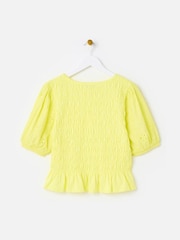 Oliver Bonas Yellow Shirred Broderie Short Sleeve Top - Image 5 of 9