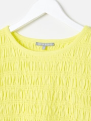 Oliver Bonas Yellow Shirred Broderie Short Sleeve Top - Image 6 of 9