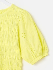 Oliver Bonas Yellow Shirred Broderie Short Sleeve Top - Image 7 of 9