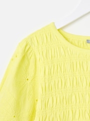 Oliver Bonas Yellow Shirred Broderie Short Sleeve Top - Image 8 of 9