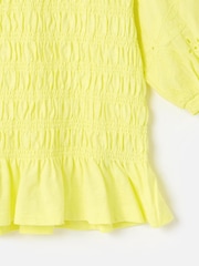 Oliver Bonas Yellow Shirred Broderie Short Sleeve Top - Image 9 of 9