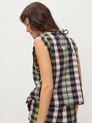 Oliver Bonas Black & Green Checked Scalloped Top - Image 2 of 8