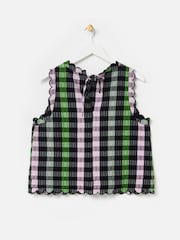 Oliver Bonas Black & Green Checked Scalloped Top - Image 5 of 8