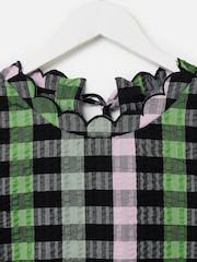 Oliver Bonas Black & Green Checked Scalloped Top - Image 6 of 8