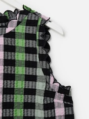 Oliver Bonas Black & Green Checked Scalloped Top - Image 7 of 8