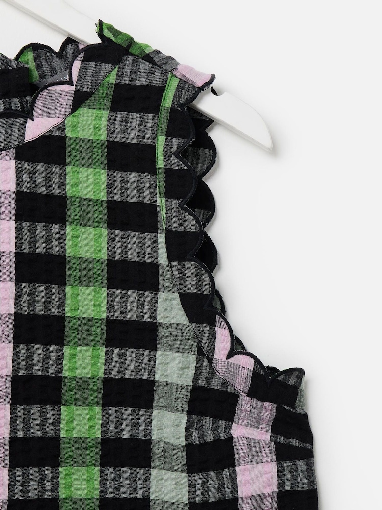 Oliver Bonas Black & Green Checked Scalloped Top - Image 7 of 8