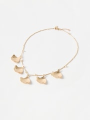 Oliver Bonas Gold Tone Anish Leaf and Mini Faux Pearl Collar Necklace - Image 1 of 4
