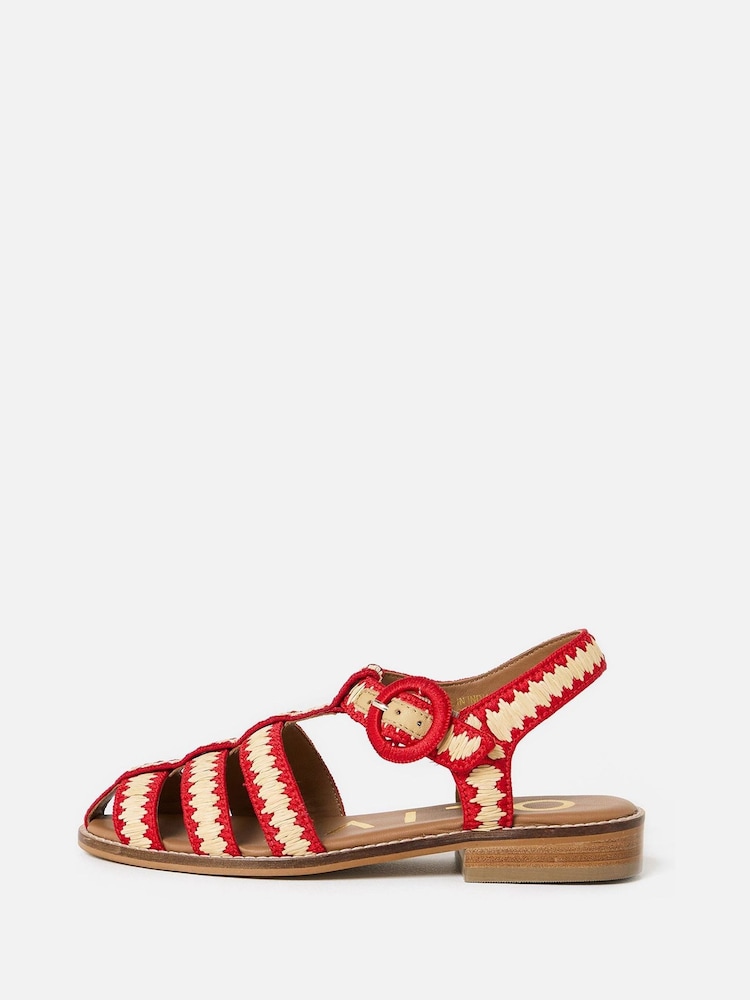 Oliver Bonas Red Raffia Weave Fisherman Sandals - Image 2 of 6