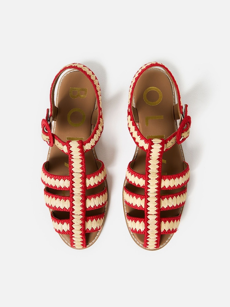 Oliver Bonas Red Raffia Weave Fisherman Sandals - Image 6 of 6