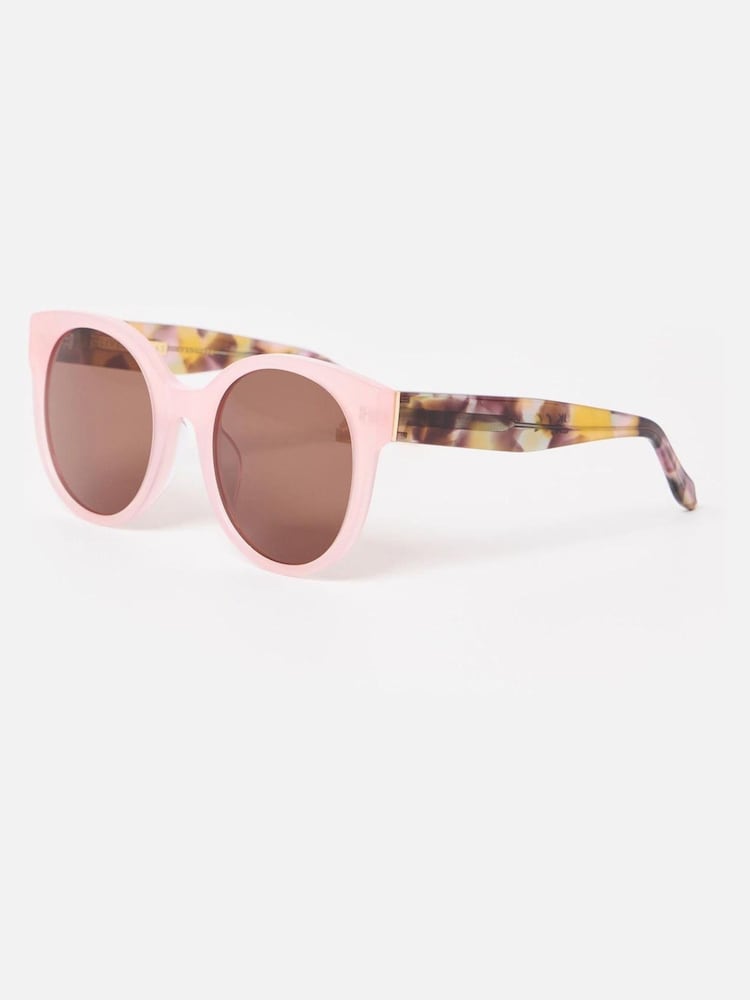 Oliver Bonas Pink Faux Tortoiseshell Round Acetate Sunglasses - Image 2 of 5 Oliver Bonas Pink Faux Tortoiseshell Round Acetate Sunglasses - Image 2 of 5
