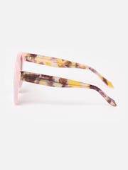 Oliver Bonas Pink Faux Tortoiseshell Round Acetate Sunglasses - Image 3 of 5