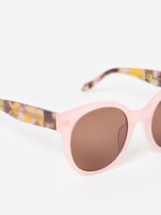 Oliver Bonas Pink Faux Tortoiseshell Round Acetate Sunglasses - Image 4 of 5