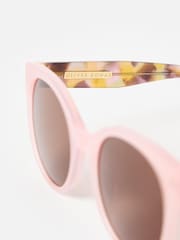 Oliver Bonas Pink Faux Tortoiseshell Round Acetate Sunglasses - Image 5 of 5