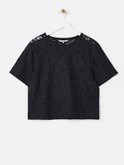 Oliver Bonas Black Floral Print Mesh T-Shirt - Image 1 of 5