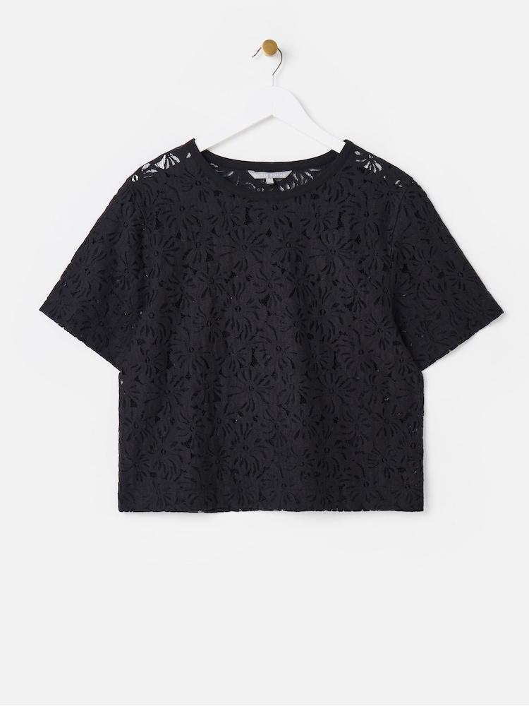 Oliver Bonas Black Floral Print Mesh T-Shirt - Image 1 of 5 Oliver Bonas Black Floral Print Mesh T-Shirt - Image 1 of 5