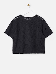Oliver Bonas Black Floral Print Mesh T-Shirt - Image 2 of 5