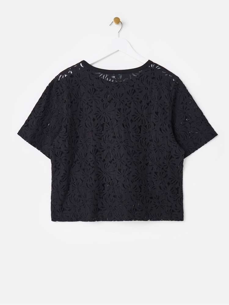 Oliver Bonas Black Floral Print Mesh T-Shirt - Image 2 of 5