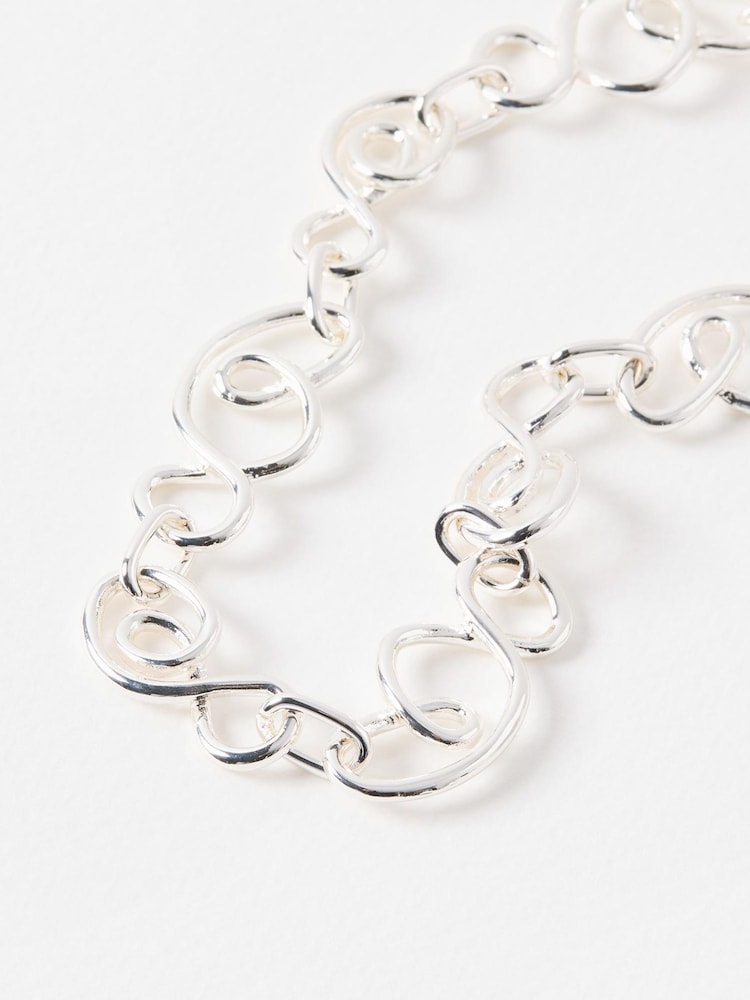 Oliver Bonas Silver Enza Abstract Links Coloured Collar Necklace - Image 2 of 4 Oliver Bonas Silver Enza Abstract Links Coloured Collar Necklace - Image 2 of 4