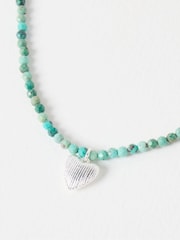 Oliver Bonas Blue Hestia Beaded Turquoise Silver Plated Heart Pendant Necklace - Image 2 of 4