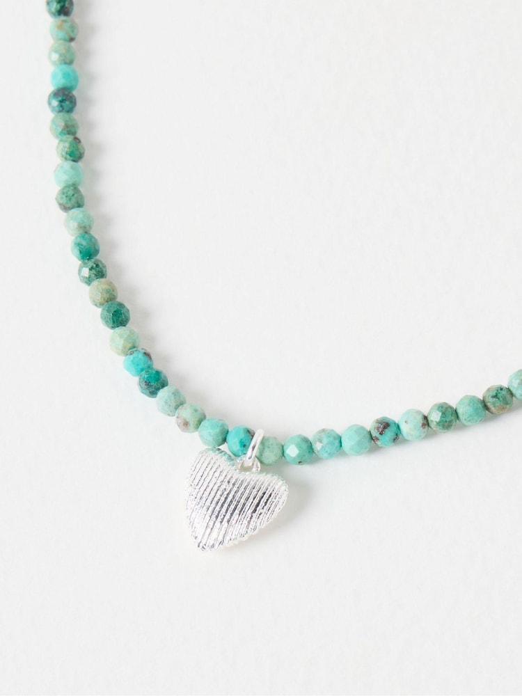 Oliver Bonas Blue Hestia Beaded Turquoise Silver Plated Heart Pendant Necklace - Image 2 of 4