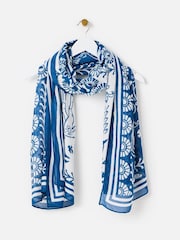 Oliver Bonas Blue Horse Tile Print Lightweight Scarf - Image 1 of 4