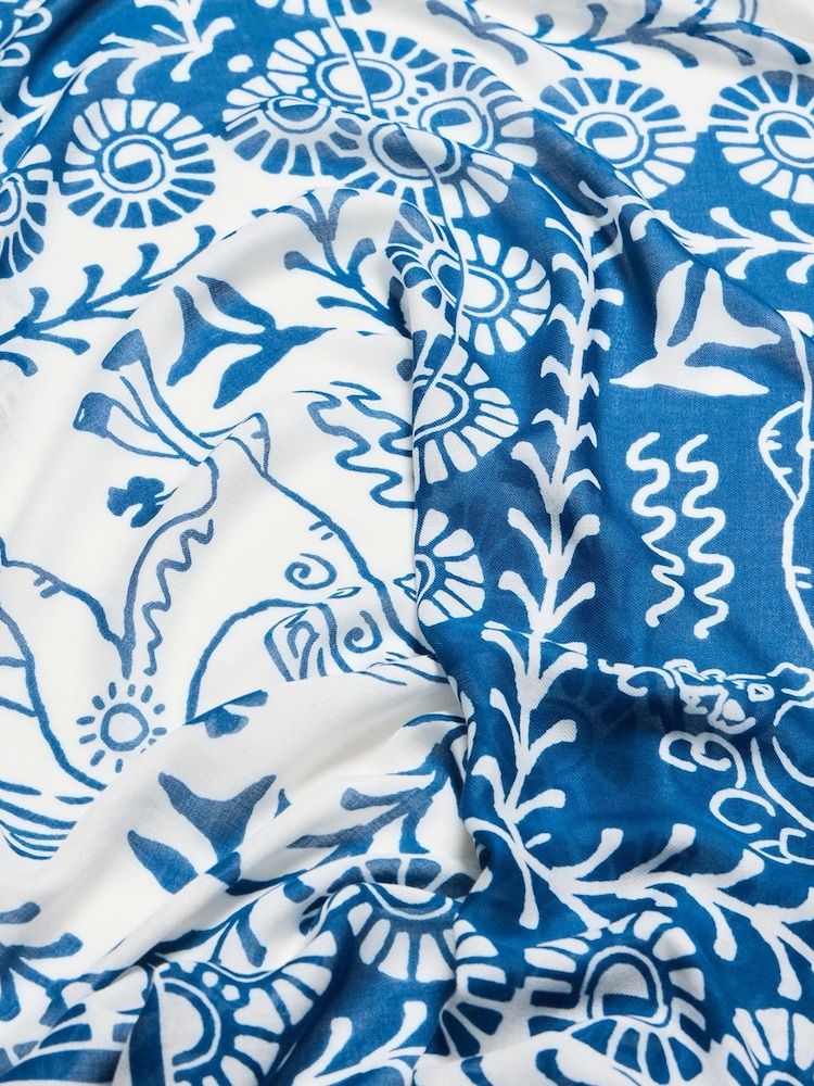 Oliver Bonas Blue Horse Tile Print Lightweight Scarf - Image 4 of 4
