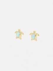 Oliver Bonas Gold Terry Turtle Gold Plated Opalite Stud Earrings - Image 1 of 5