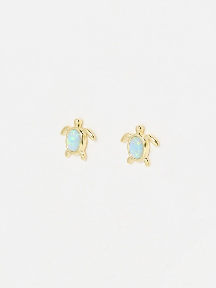 Oliver Bonas Gold Terry Turtle Gold Plated Opalite Stud Earrings - Image 1 of 5