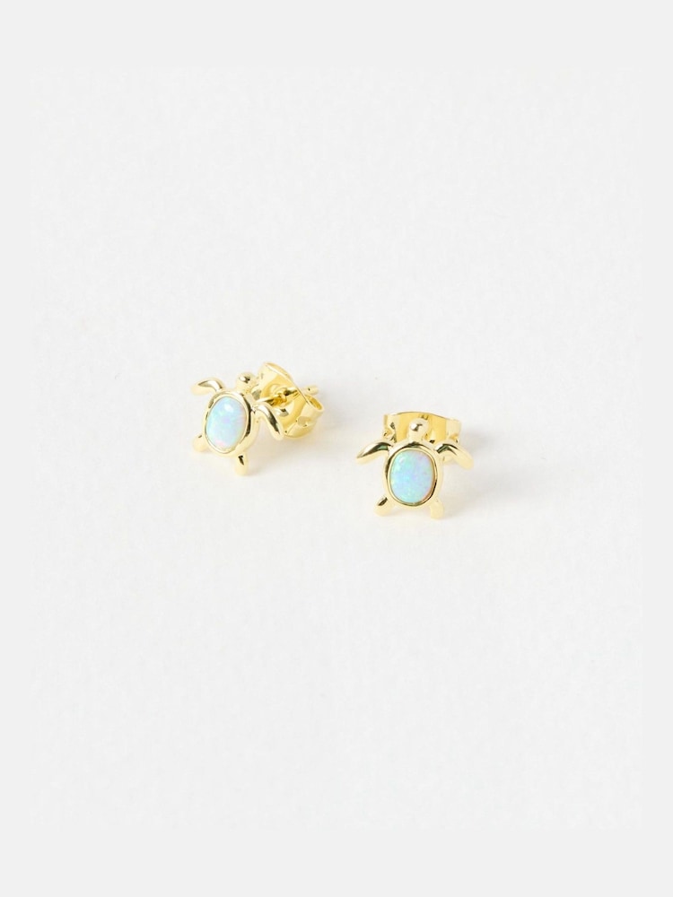 Oliver Bonas Gold Terry Turtle Gold Plated Opalite Stud Earrings - Image 2 of 5